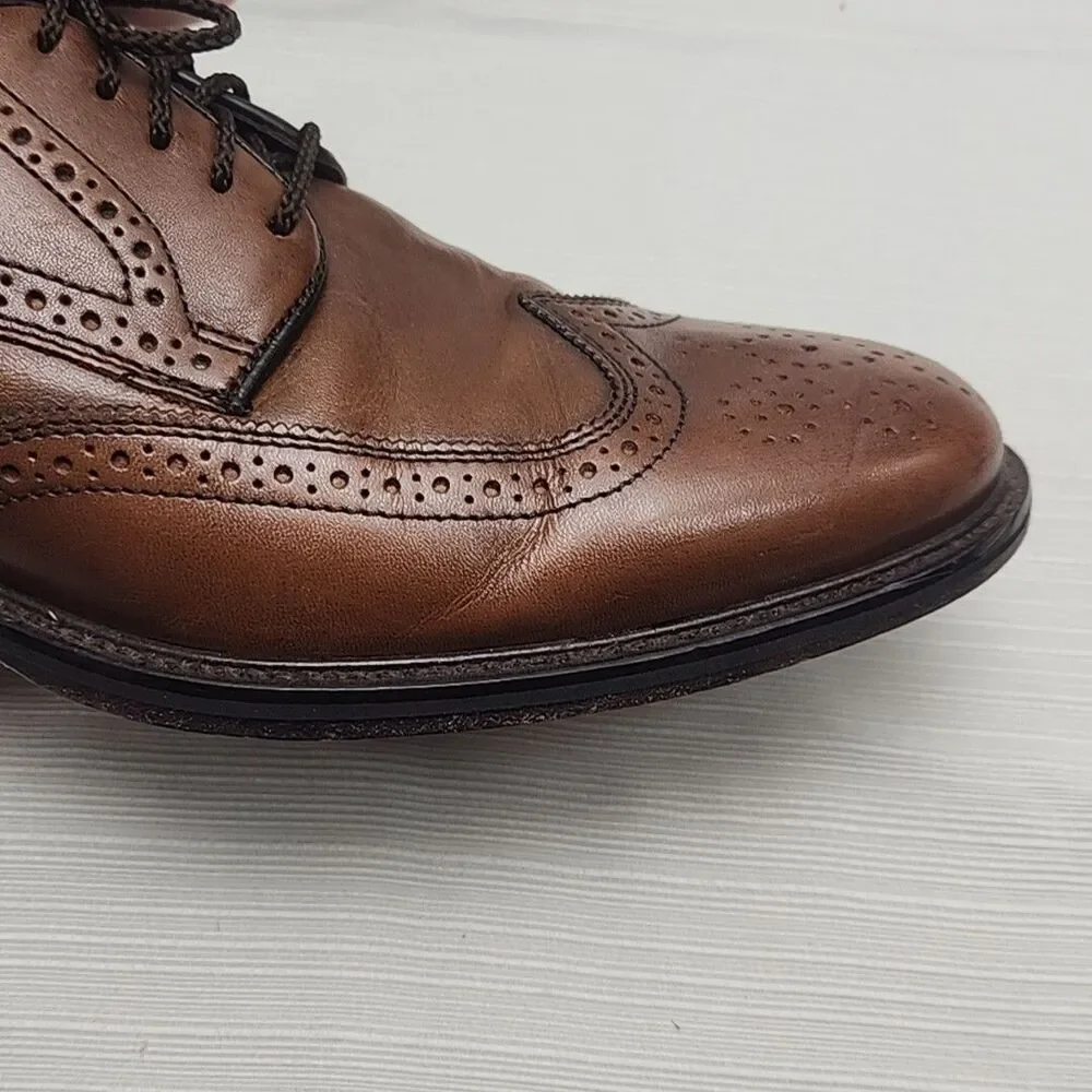 Johnston & Murphy Dress Shoes Wingtip Oxfords Brown Men Sz 8.5 Sheepskin Leather